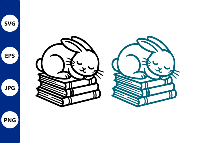 Vector line art sleeping bunny on books