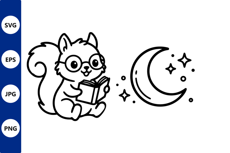 Cute Squirrel Reading Book Under