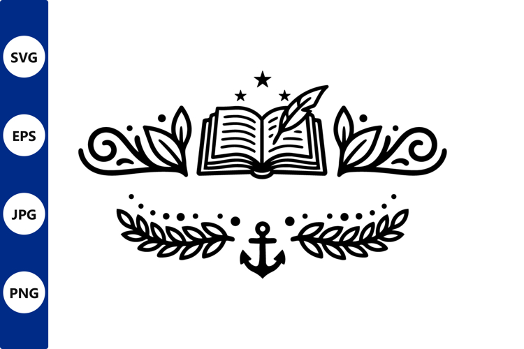 Open book anchor emblem vector