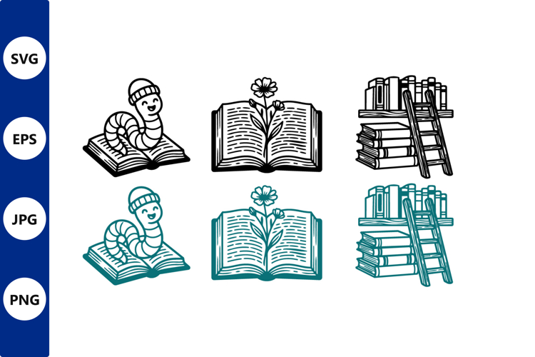 Bookworm and books vector set