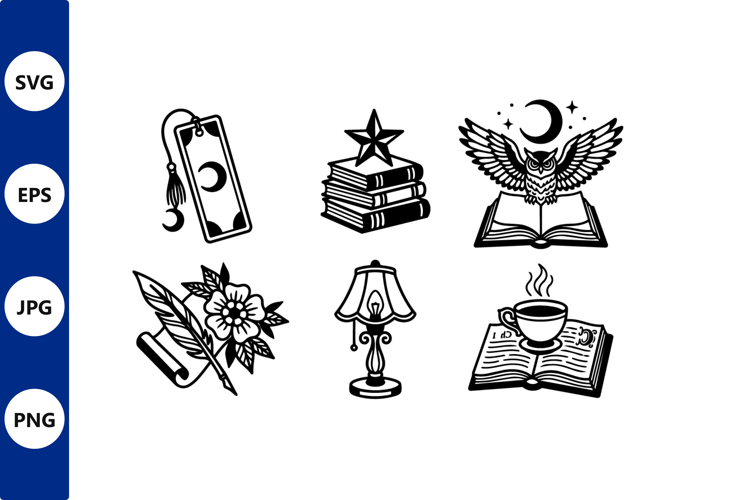Bookish icons vector set