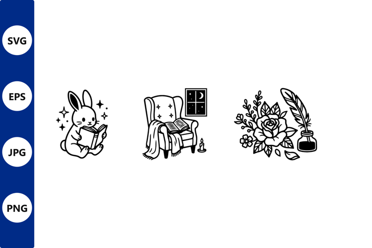 Three black line vector illustrations