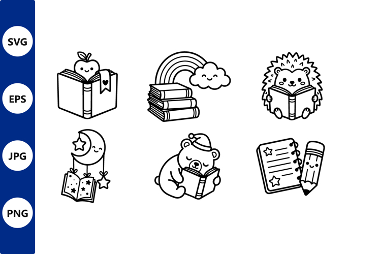 cute line art books and characters