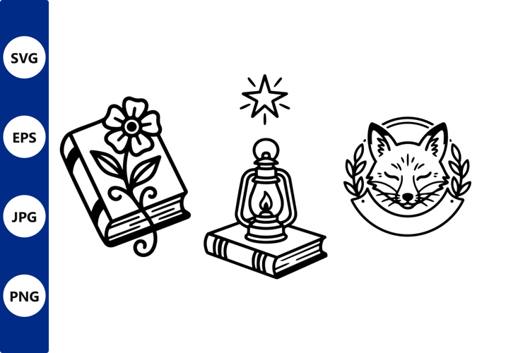Line art book lantern fox crest