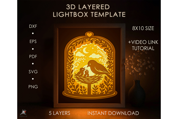 3D Family Nest Lightbox Shadow box SVG Papercut template