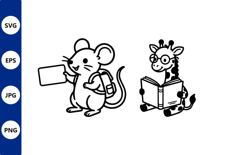 Vector line art mouse and giraffe