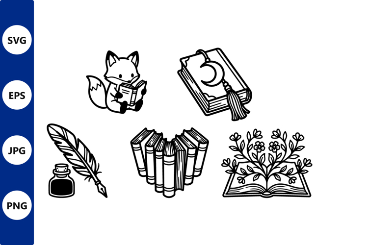 Fox reading with quill and books vector
