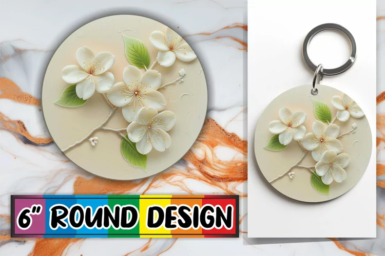 White Blossom Elegance: 3D Circle Design Sublimation