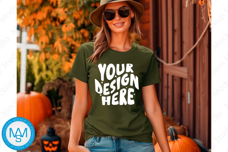 Green women Tshirt Mockup, Halloween tshirt mockup,fall mock