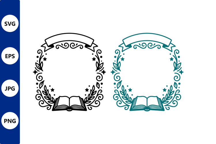 Ornate laurel emblem with open book