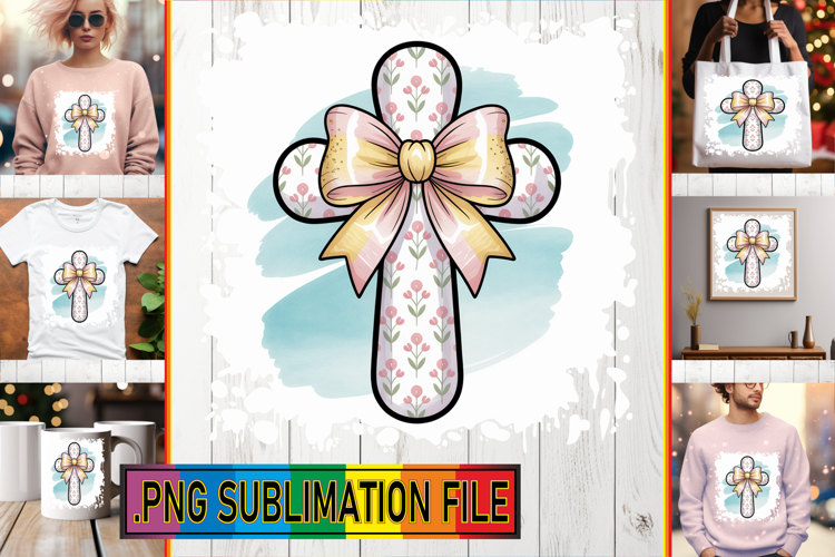 Playful TSHIRT Art PNG, Cross and Bow