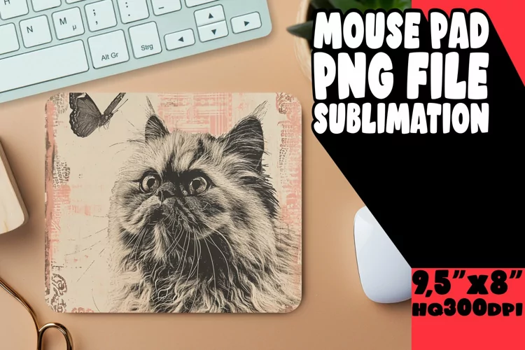 Adorable Feline Design Mouse Pad