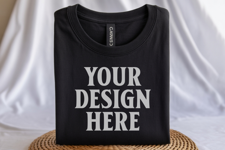 Black Bella Canvas 3001 Flat Lay T-Shirt Mockup