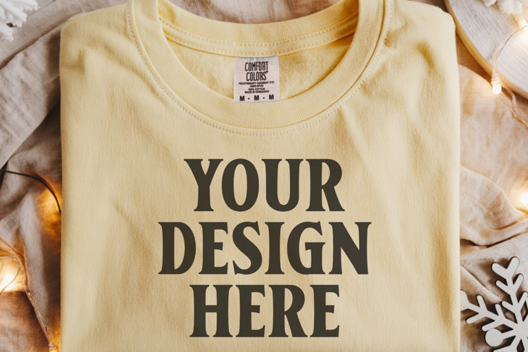 Butter Comfort Colors 1717 Christmas Folded T-Shirt Mockup