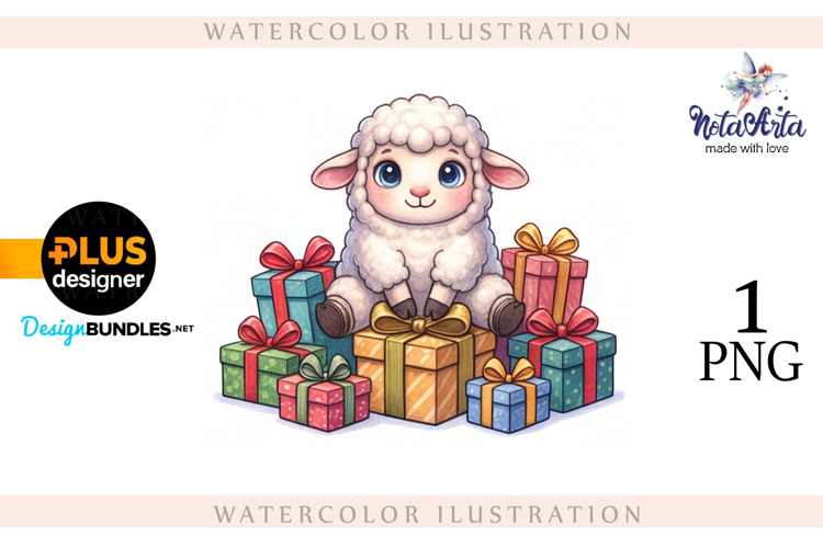 Christmas Sheep in Watercolor Style