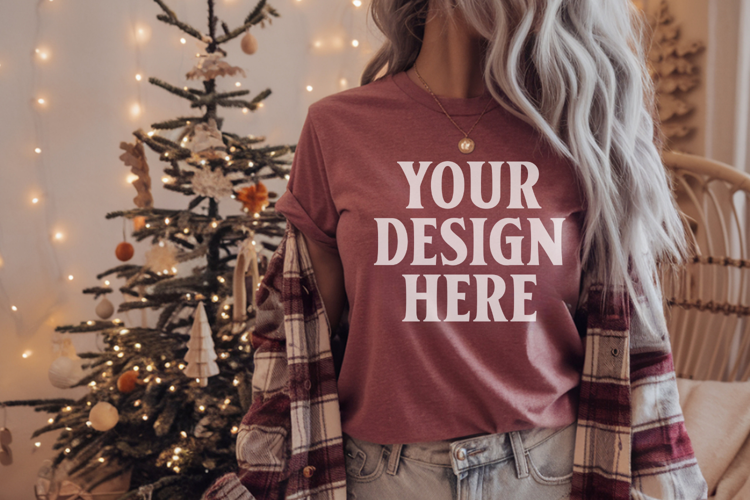 Comfort Colors 1717 Cumin Christmas T-Shirt Mockup, Boho