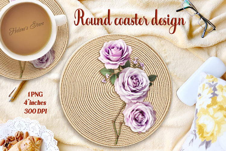 Delicate vintage floral round coaster sublimation design png