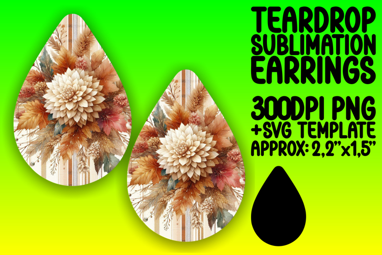 Whimsical Teardrop Earrings Design Art , Autumn Flower