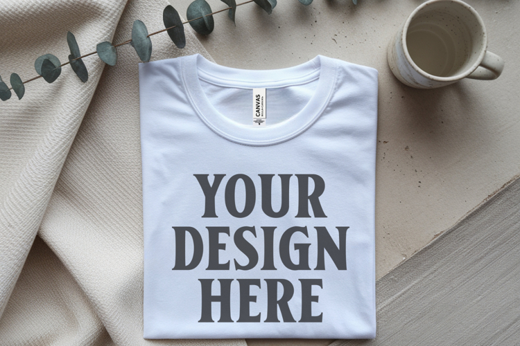 White Folded Bella Canvas 3001 Flat Lay T-Shirt Mock