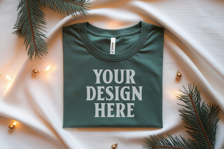 Christmas Bella Canvas 3001 Forest Green Folded Tshirt Mocku