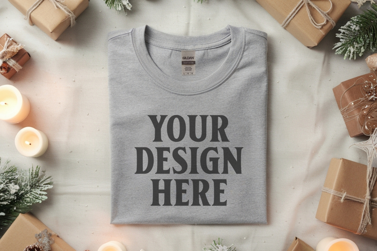 Gildan 5000 Sport Grey Folded Christmas Mockup, G5000 mockup