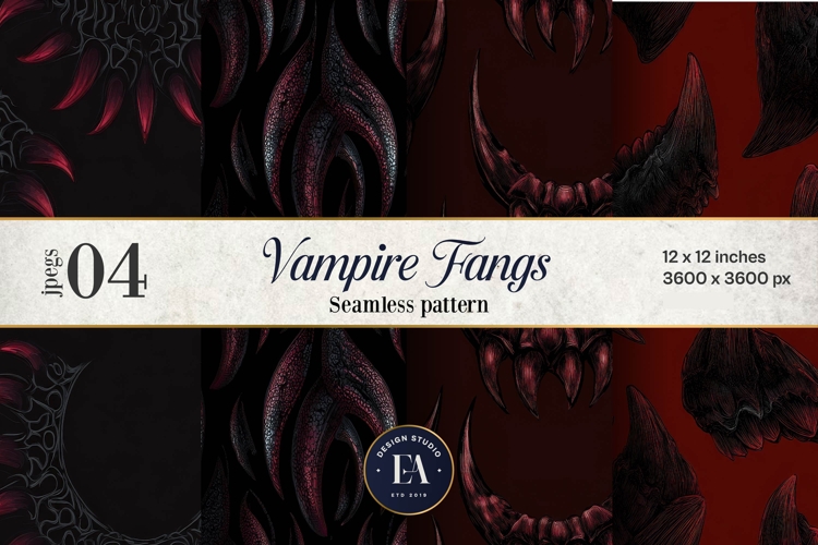 Vampire Fangs Pattern, Dark Gothic Teeth Digital Paper