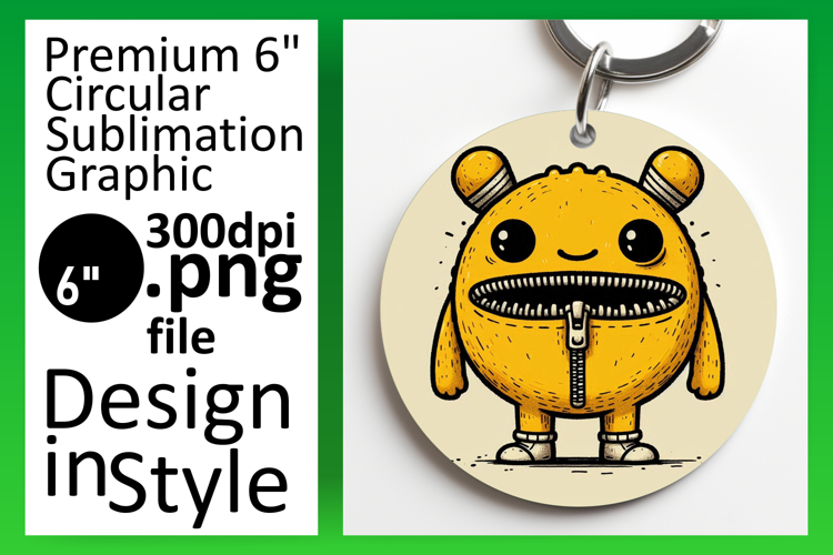 Whimsical Round Design Keychain PNG , Monster