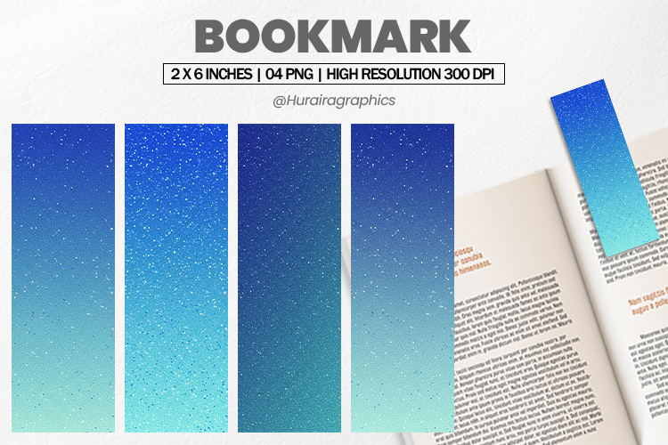 Blue Ombre Glitter Bookmark PNG, Bookmark Sublimation