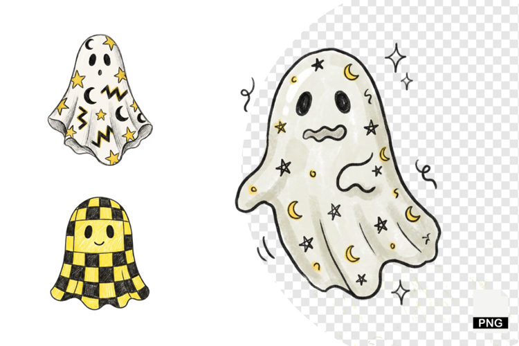 Doodle Halloween Ghosts PNG