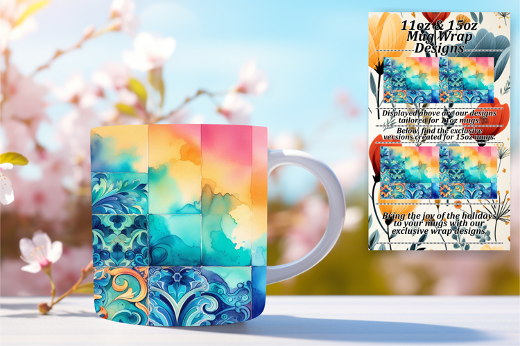 Inspiring 15oz Mug Wrap Png Template , Watercolor Patter