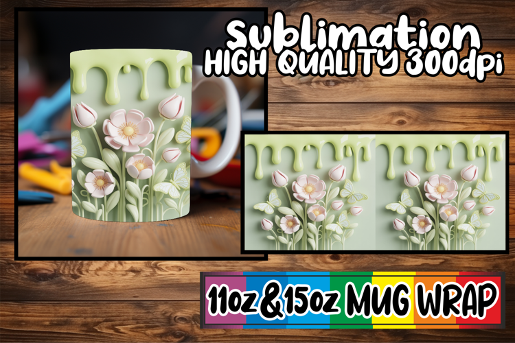 Blissful memories 11oz 15oz mug wrap, 3D Flowers