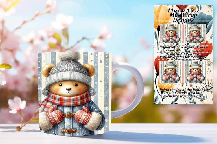Beautiful 15oz Mug Wrap Png Design , Teddy Bear