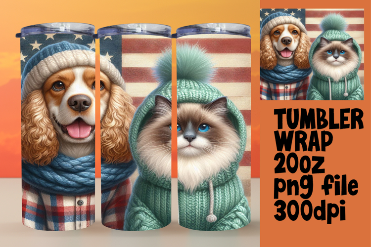 VIBRANT Sublimation Tumbler Design , Dog and cat
