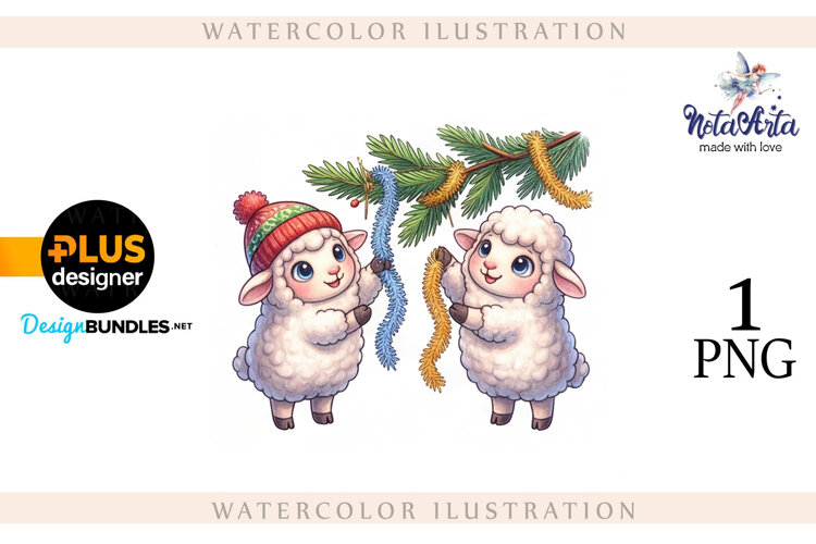 Christmas Sheep in Watercolor Style example image 1