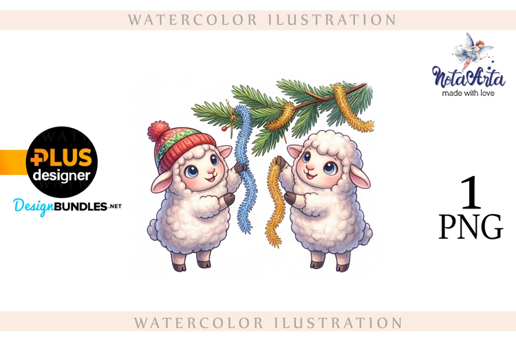 Christmas Sheep in Watercolor Style