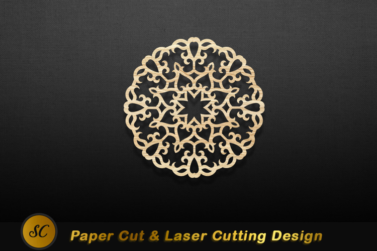 Intricate wood mandala design circular pattern Laser cut