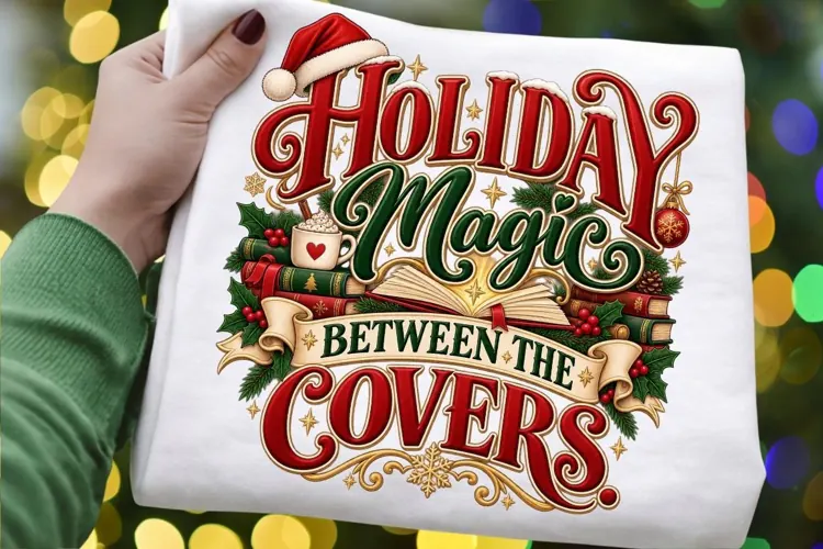 Holiday Magic Between the Covers PNG, Christmas Book Lover