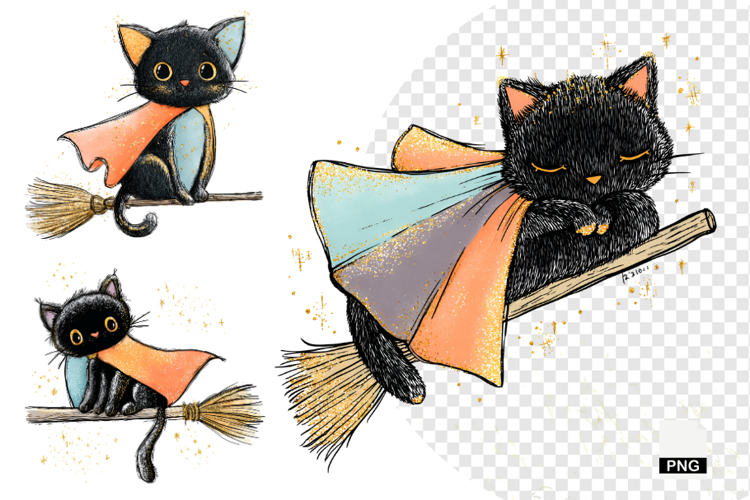 Whimsical Halloween Cat Clipart