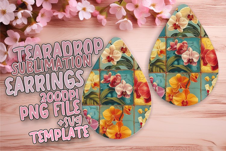 Vibrant Floral Festival PNG Teardrop Earring Design Sublime