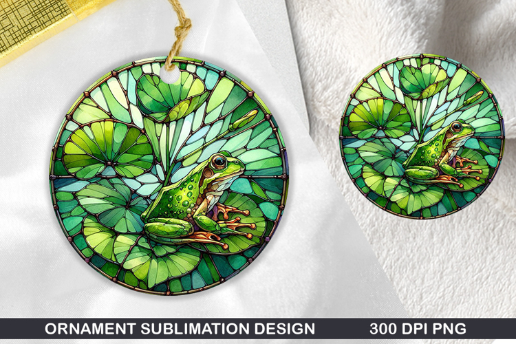 Cute Frog Stained Glass Ornament PNG, Digital Download File