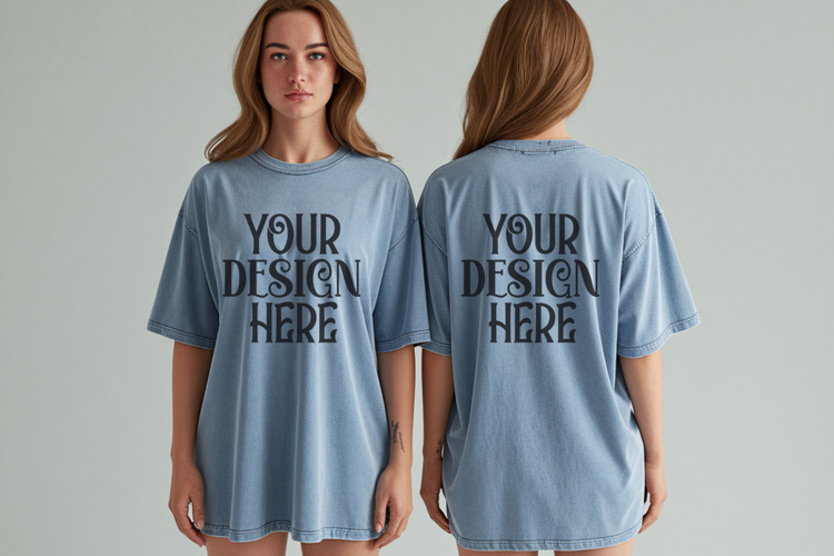 Ice Blue Comfort Colors 1717 Front   back T shirt Mockup