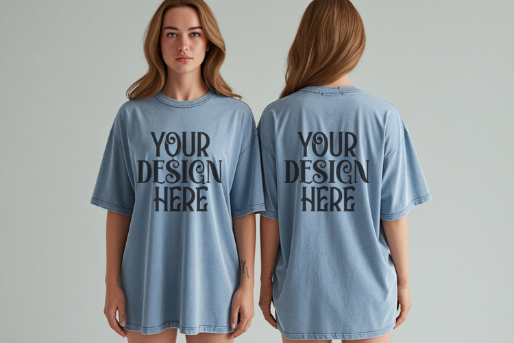 Ice Blue Comfort Colors 1717 Front & back T shirt Mockup