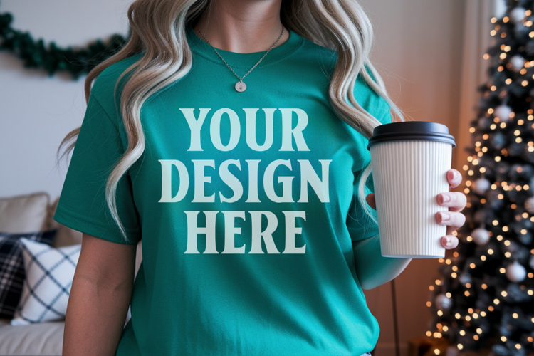 Comfort Colors 1717 Grass Christmas T-Shirt Mockup, Boho