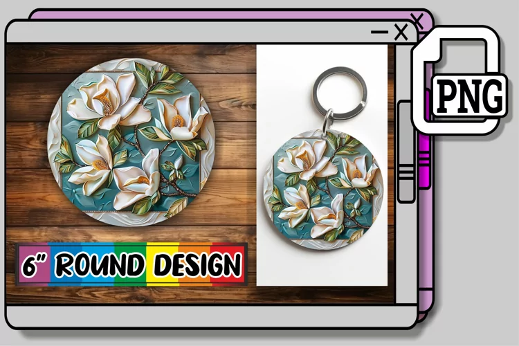 Spring Blossoms 3D Keychain Circle Design Beautiful