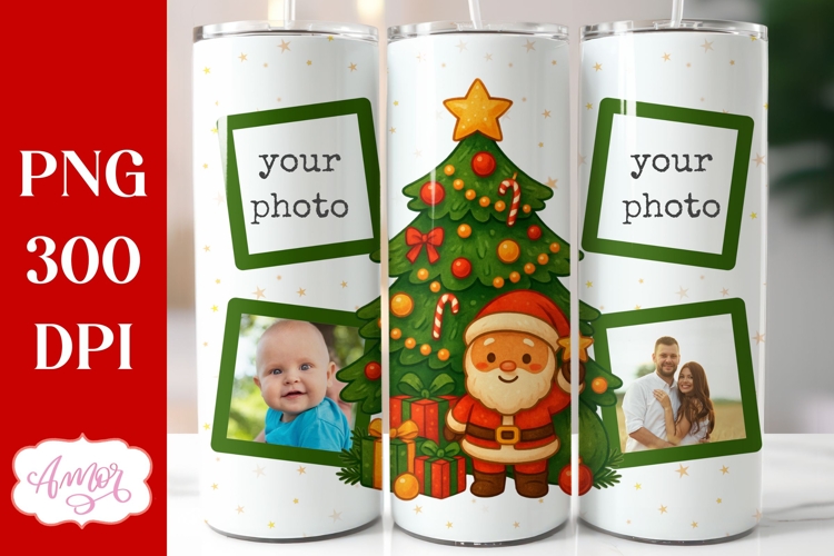 Christmas Photo tumbler wrap sublimation, Santa tumbler PNG