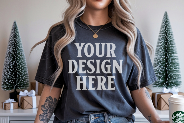Christmas Comfort Colors 1717 Pepper TShirt Mockup, CC 1717