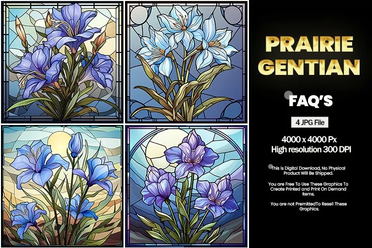 Stained Glass Prairie Gentian Square Coaster - 04 Variations