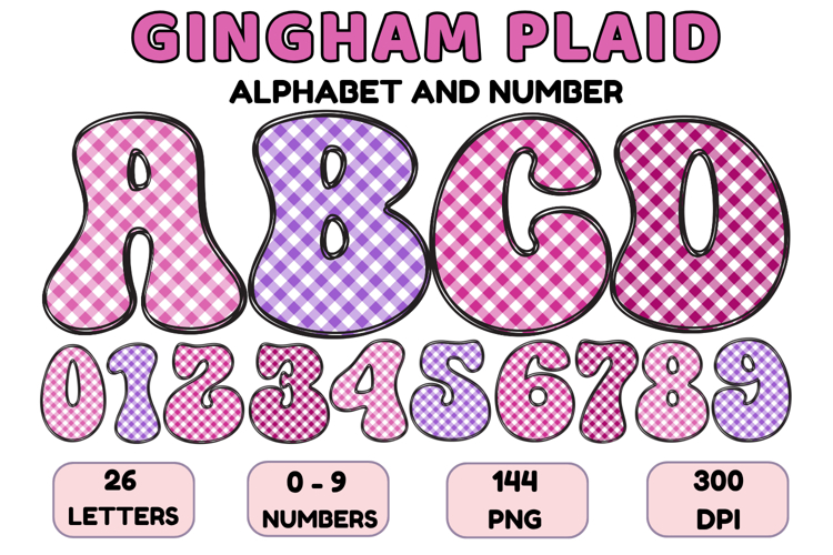 Gingham Plaid Alphabet Letters & Numbers Clipart PNG 300DPI