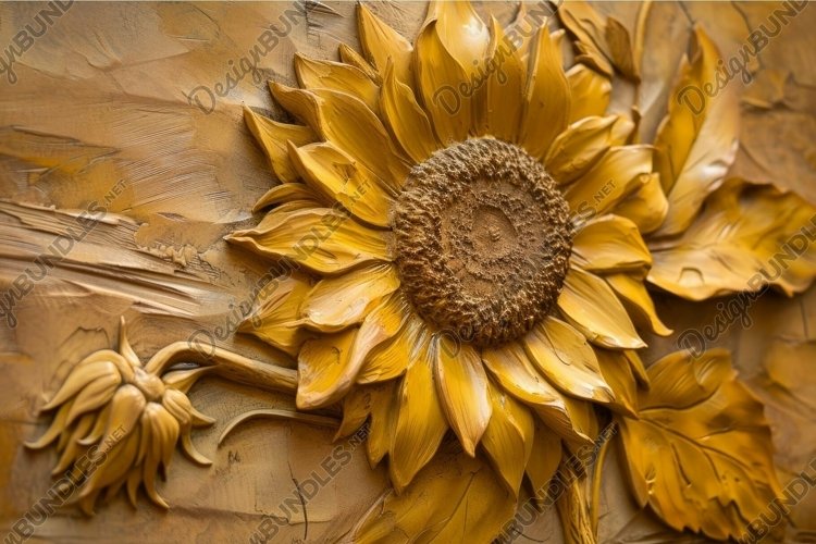 Textured sunflower basrelief wall art