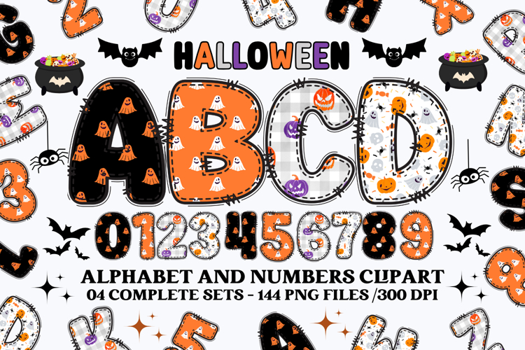 Halloween Alphabet png clipart, halloween letters doodle